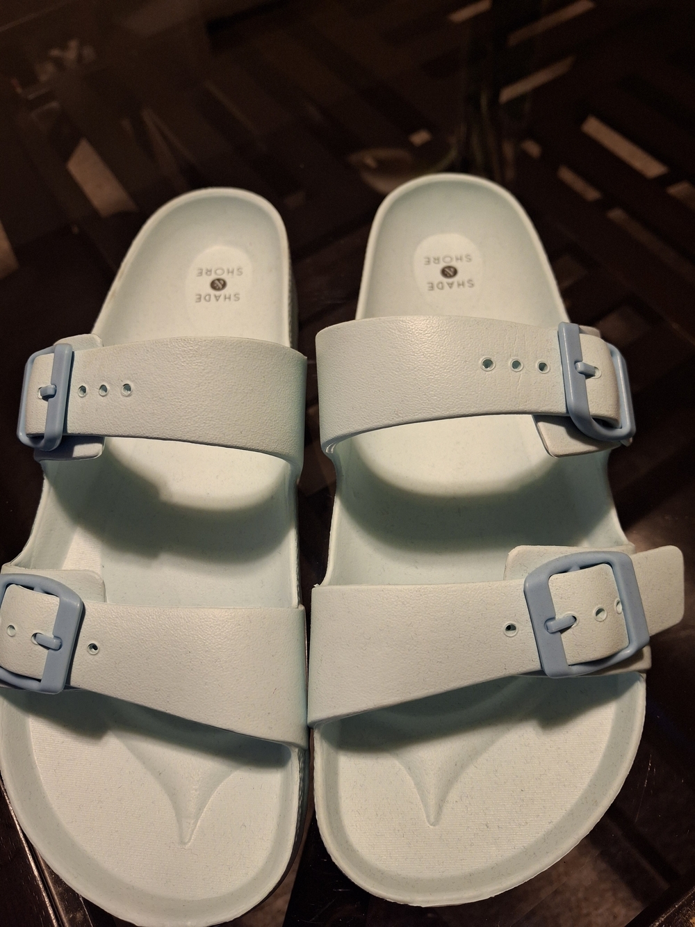 Shade & Shore Pastel Blue Double-Buckle Slide Sandals